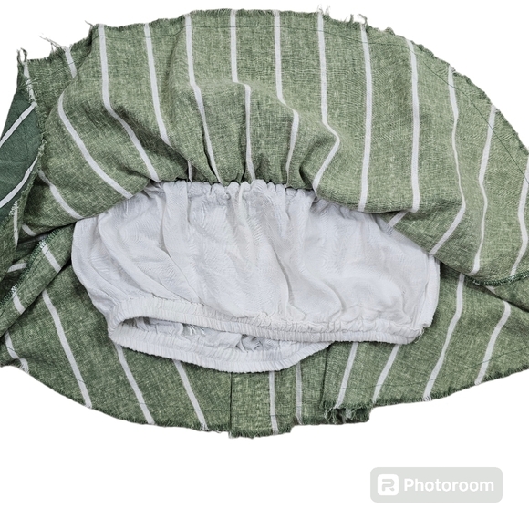 Faithfull The Brand Suns Out Olive Green Striped Raw Hem Off Shoulder Tube Top 8 - Picture 9 of 11